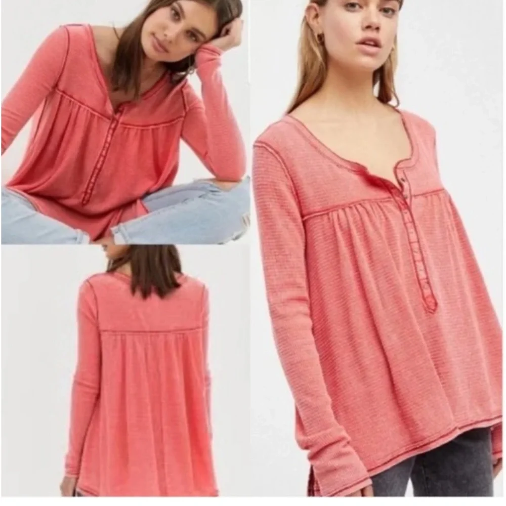 Free People Kai long sleeve Henley waffle‎ weave sz M
